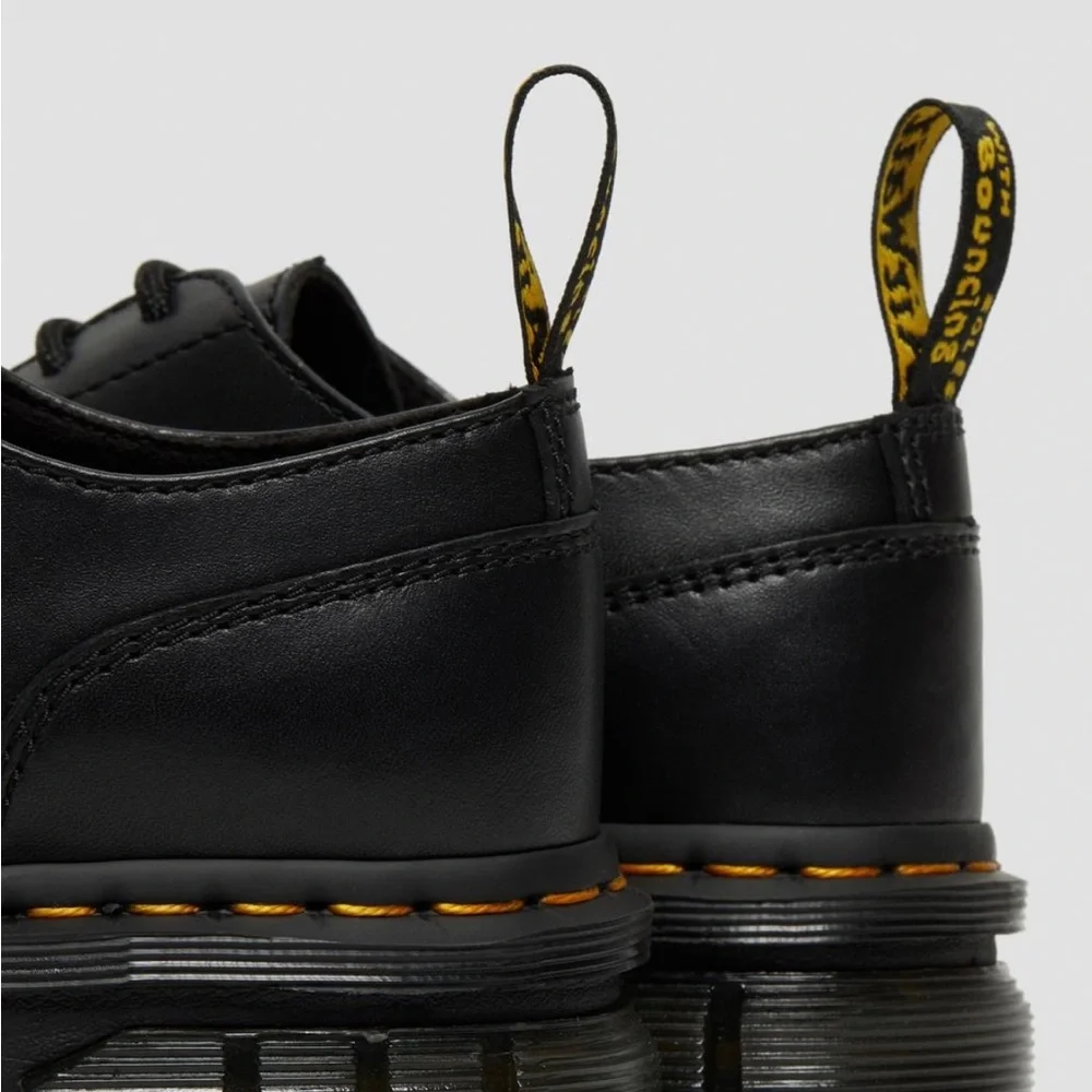 Dr. Martens Audrick Nappa Leather Platform Shoes - Black with Yellow Stitching